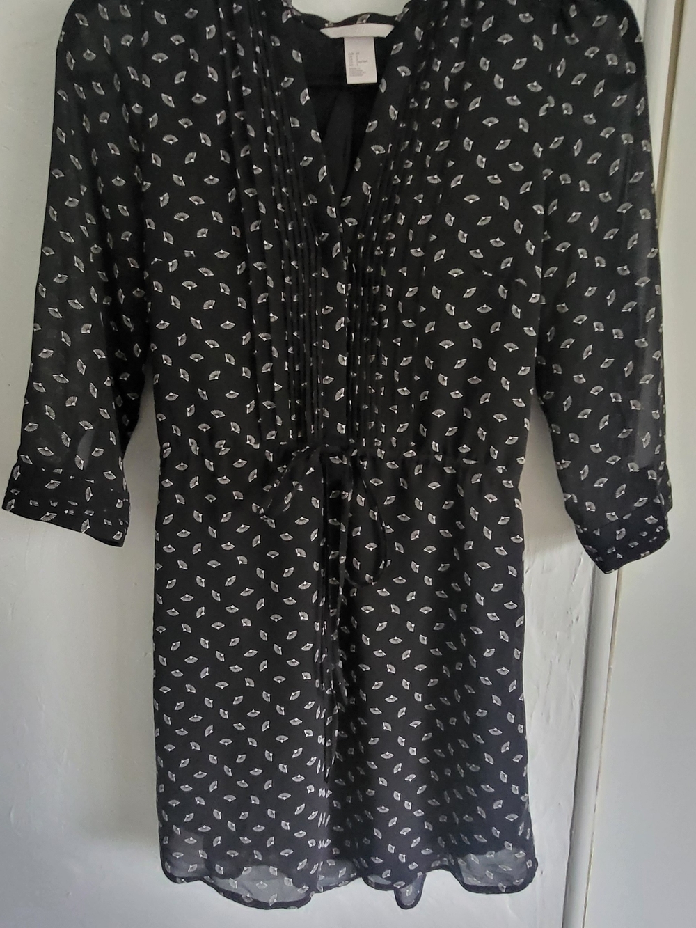 Black Printed Tie-Waist Women's Dress